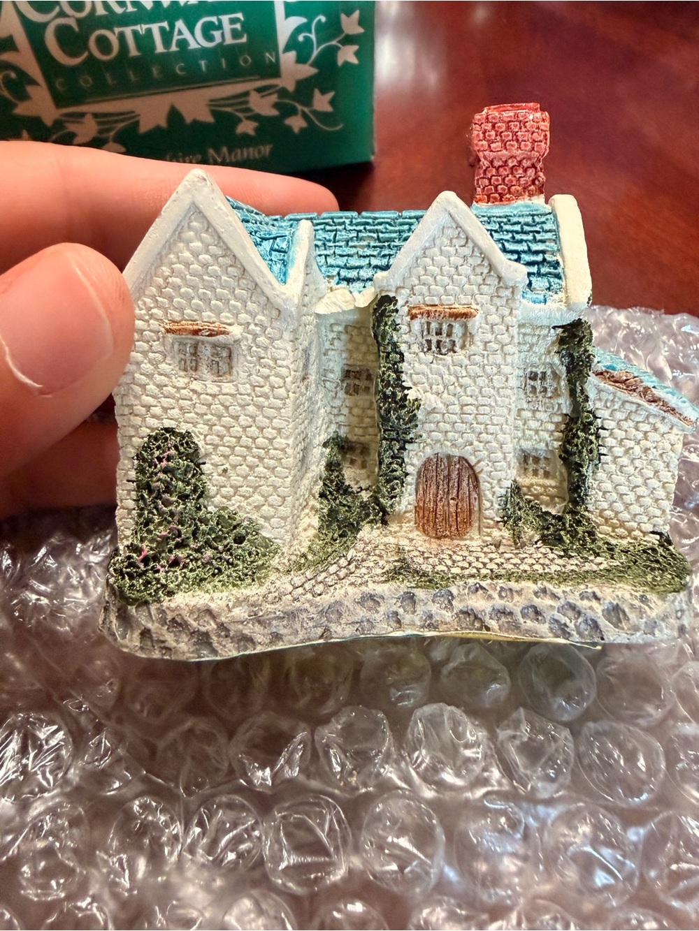 Cottage Manor White & Blue Decorative House Figurine -